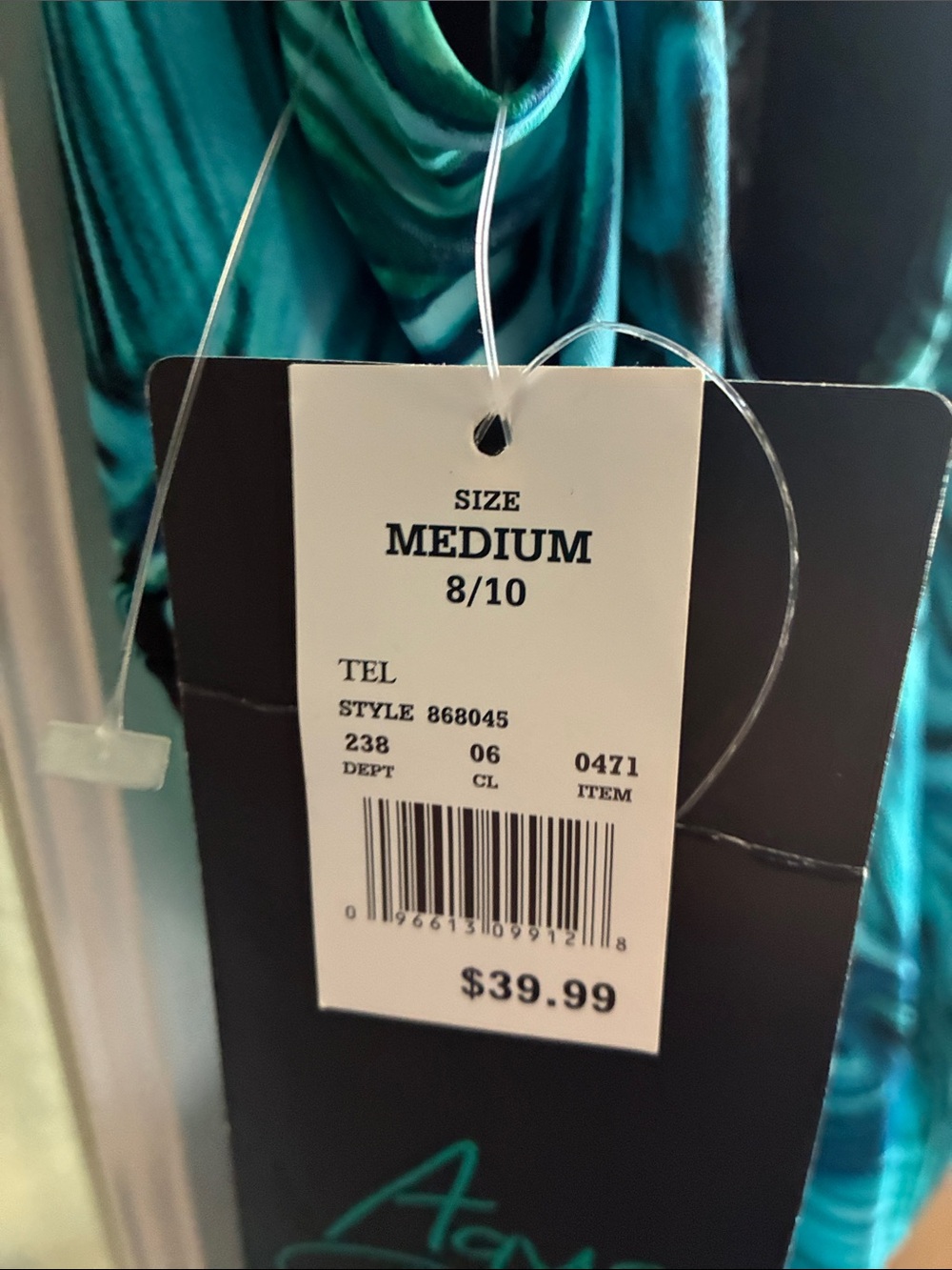 Woman’s Teal Wave-Print One-Piece Swimsuit Medium 8/10 New - Picture 8 of 8